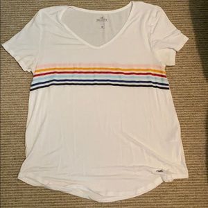 Hollister White V-neck with colored stripes